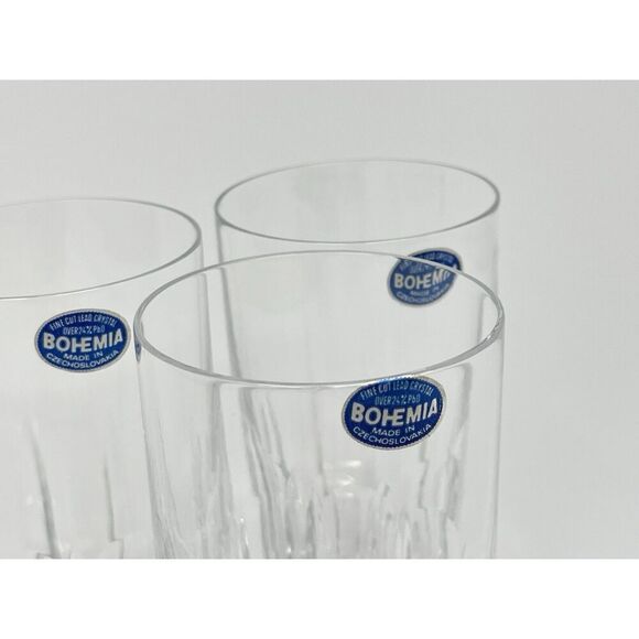Bohemia Cut Crystal Clear Highball Glasses 5.75” Set Of 3 Original Stickers - Picture 5 of 8